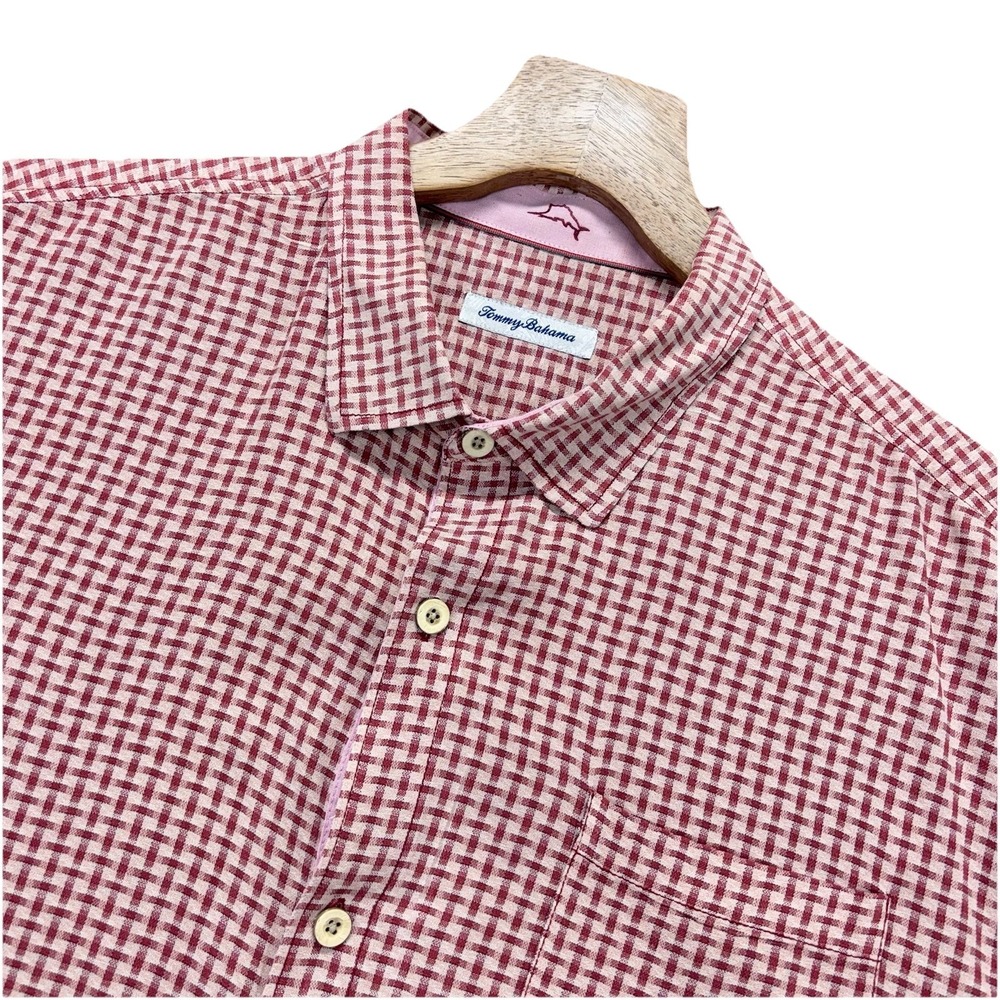 Tommy Bahama Silk Shirt Mens 3XL Red Geometric Short Sleeves Button Up‎ Resort